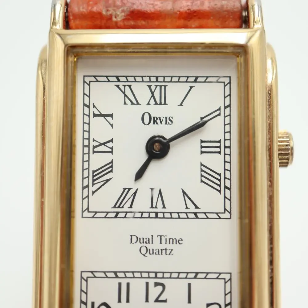 Vintage Orvis Dual Time Gold Tone 22mm Watch Brown Braid Leather w New Battery